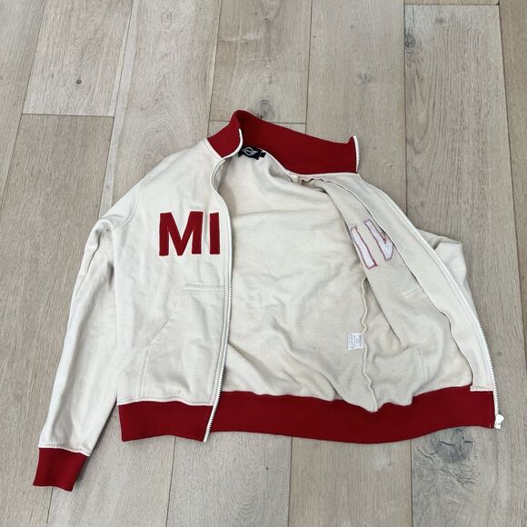 Mini Cooper Beige Red Full Zip Jacket Women Small Spell Out MINI Logo - Picture 8 of 9